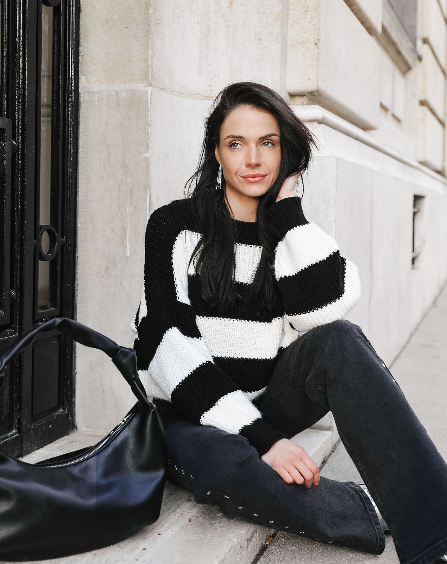 BOXY STRIPE KNIT BLACK