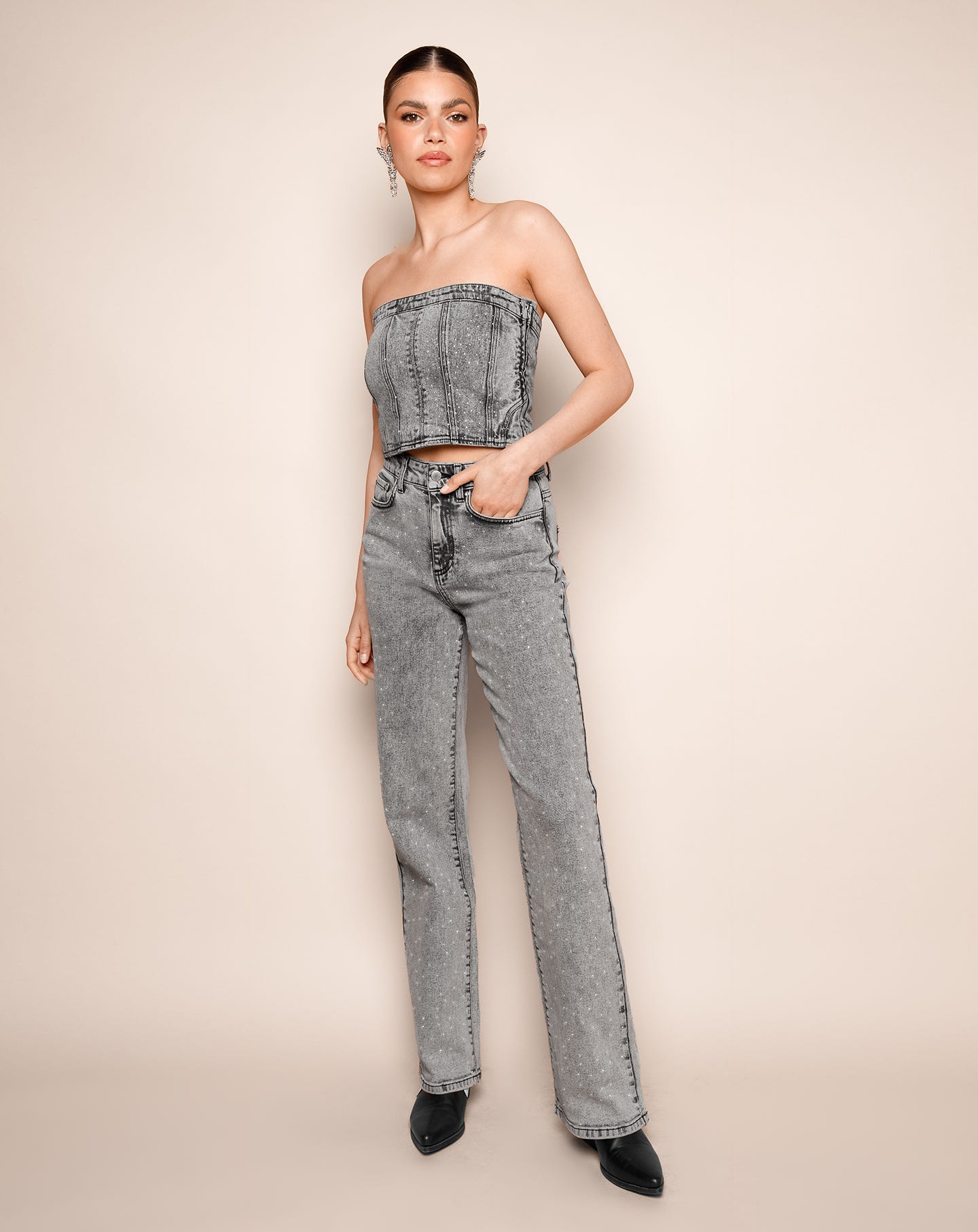 SMALL DIAMOND BOOTCUT JEANS GRIJS