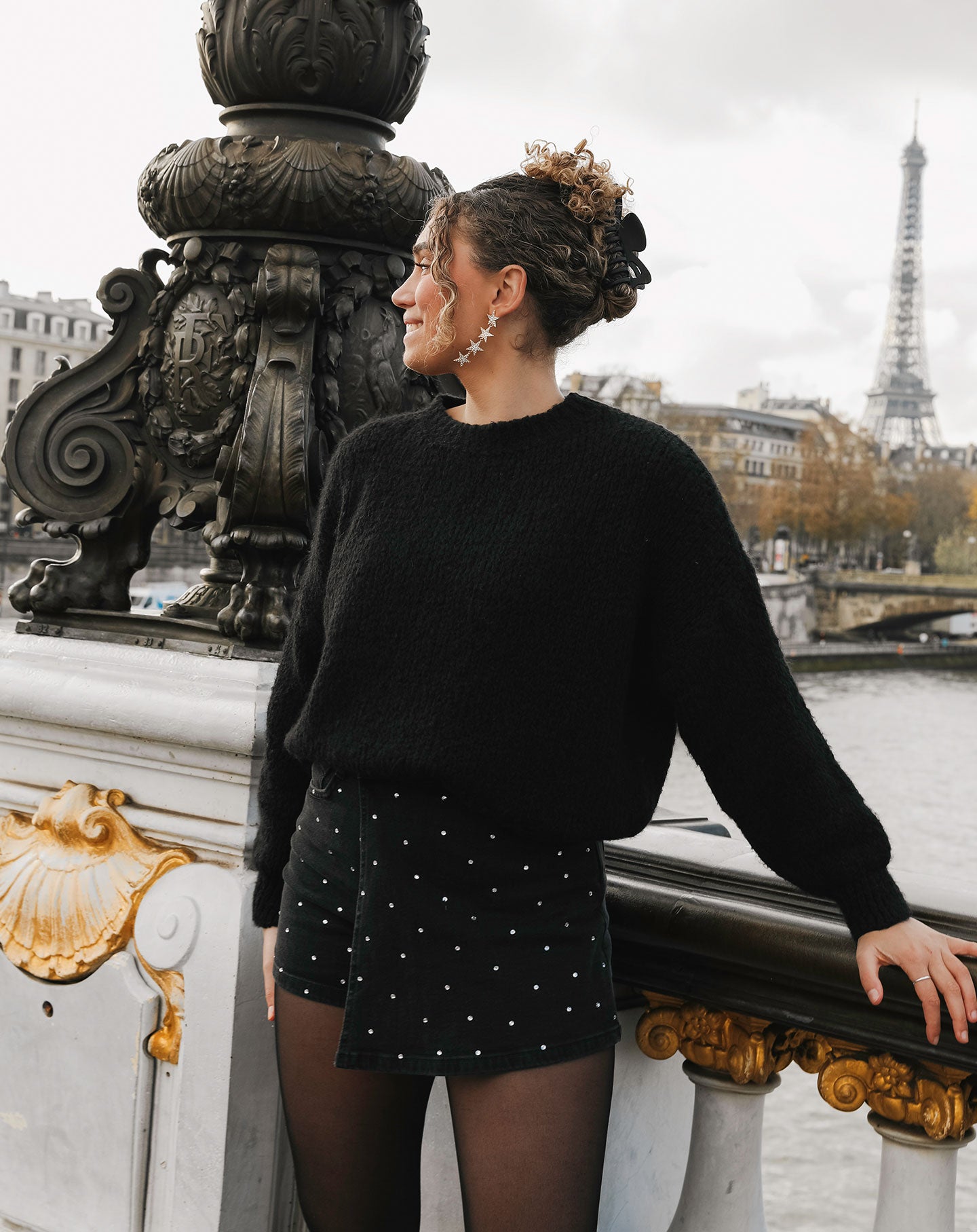 DIAMOND STUDS SKORT DONKERGRIJS