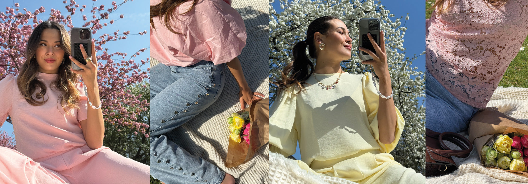 Pastel Spring collectie 2025 – banner met zachte lentekleuren zoals pistache, pastel geel en poederroze