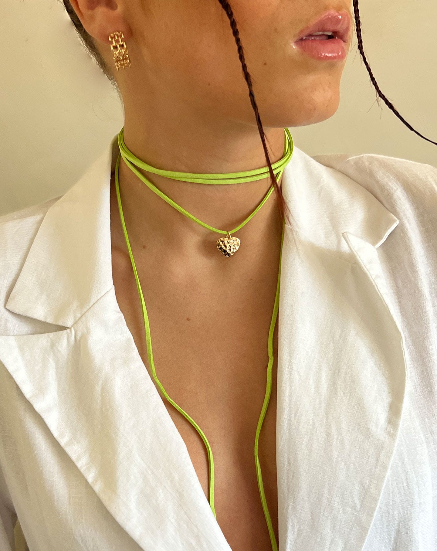 HAMMERED HEART CHOKER CORD GREEN