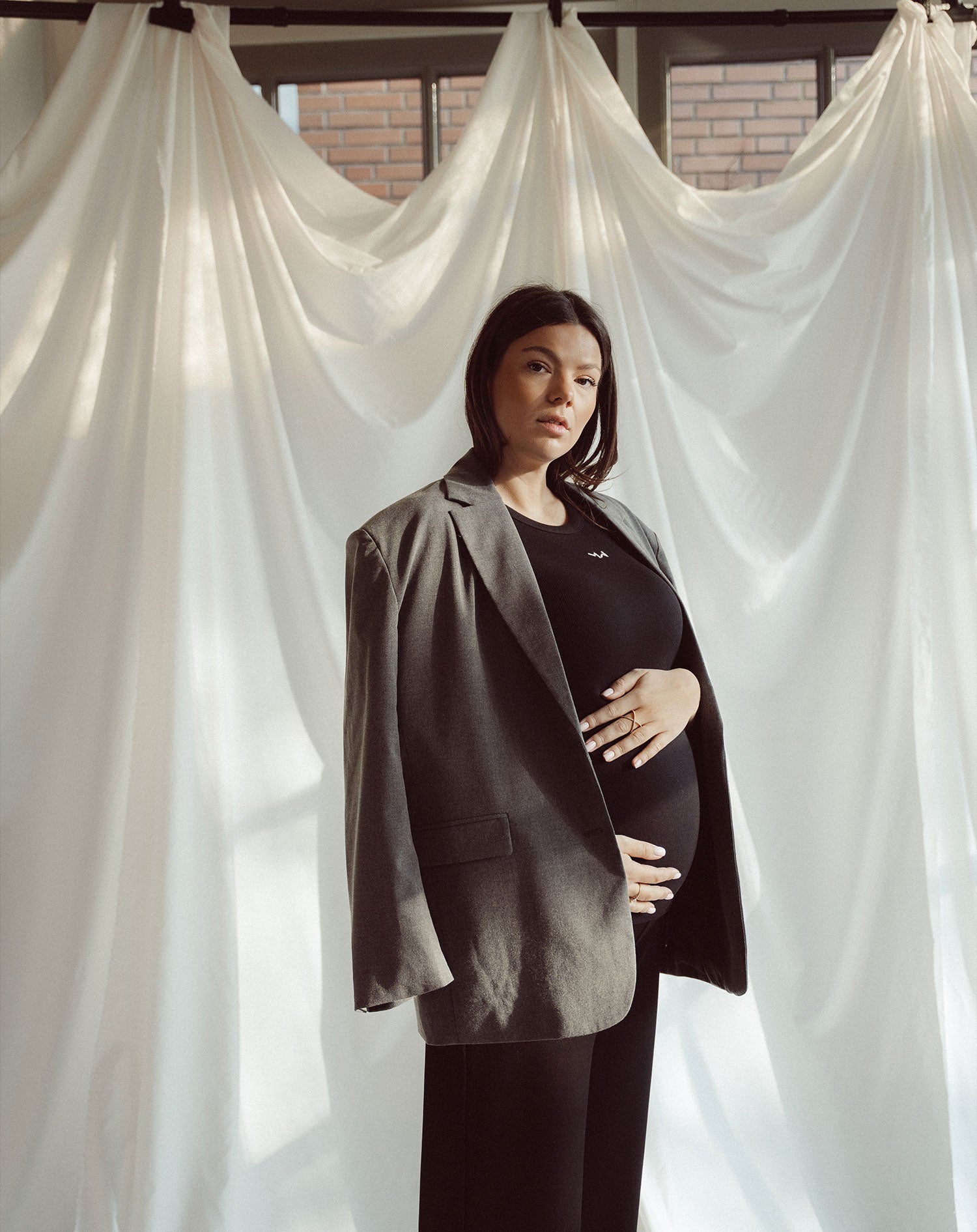 RACERBACK EMBROIDERY RIB TOP MATERNITY BLACK