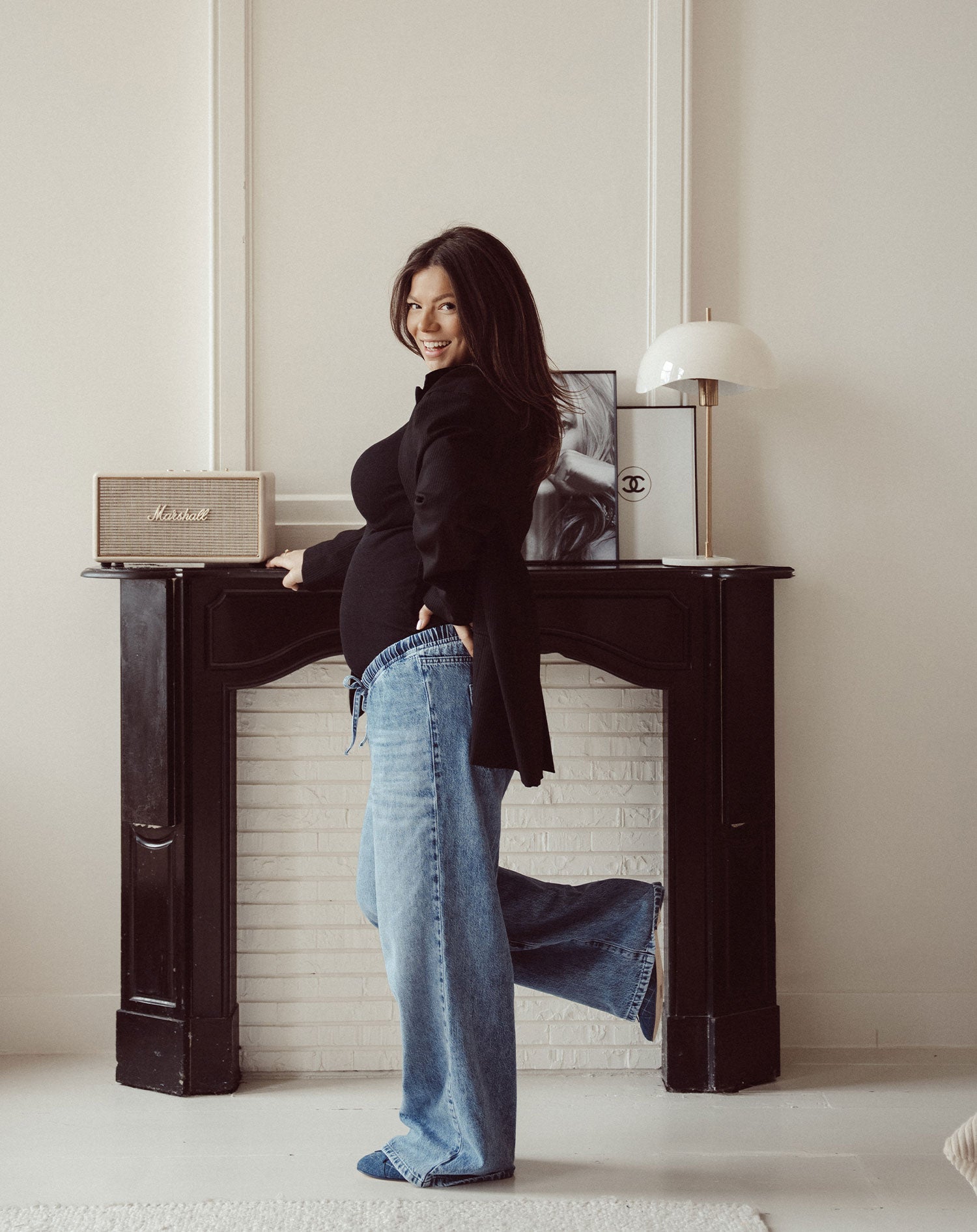 BASIC LONG SLEEVE FITTED TOP MATERNITY BLACK