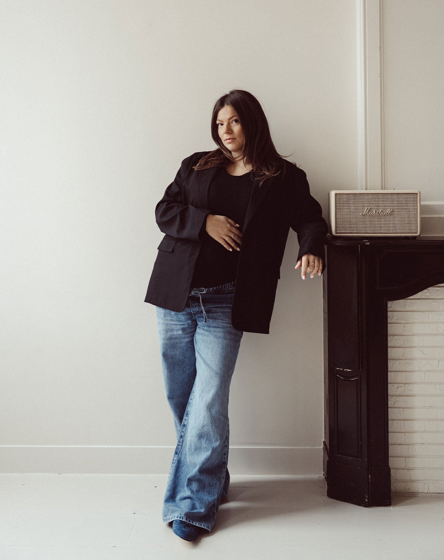 BASIC LONG SLEEVE FITTED TOP MATERNITY BLACK