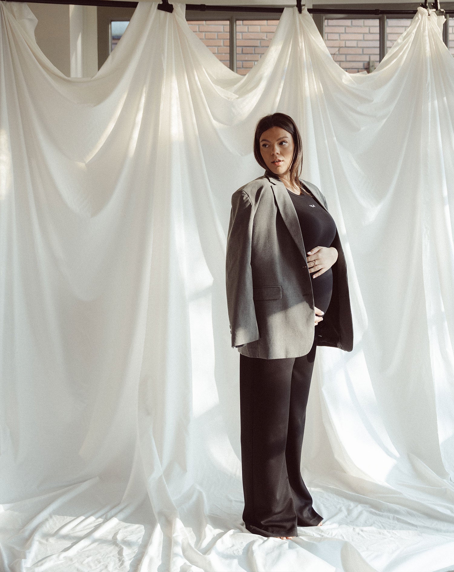 RACERBACK EMBROIDERY RIB TOP MATERNITY BLACK