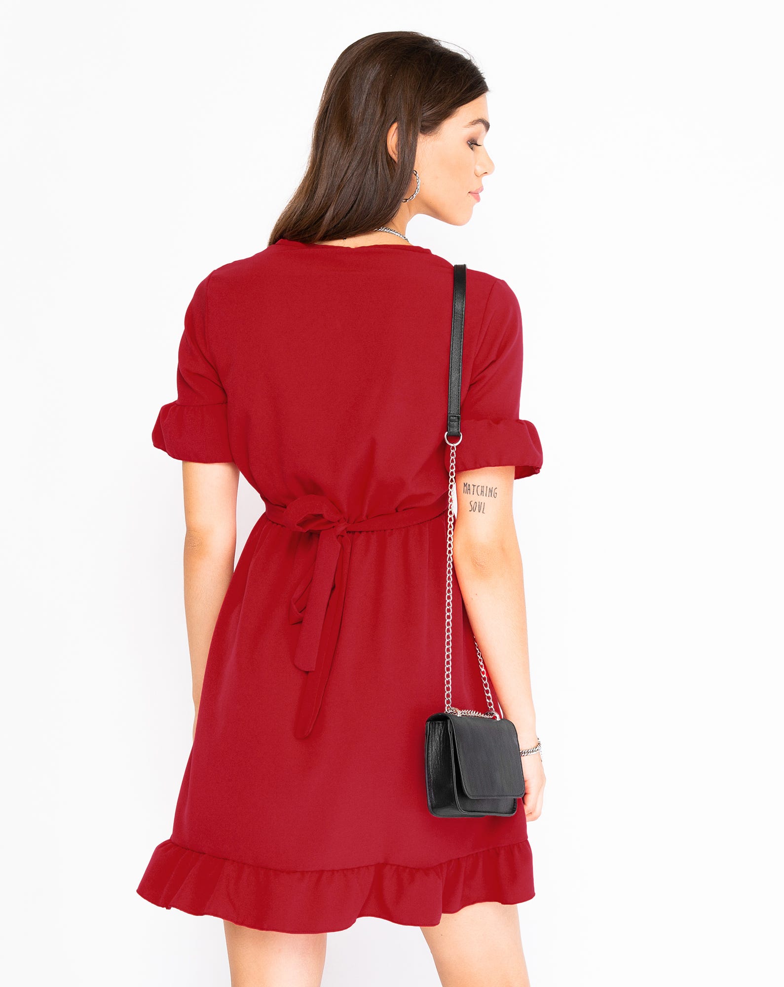 PLAIN WRAP DRESS RED