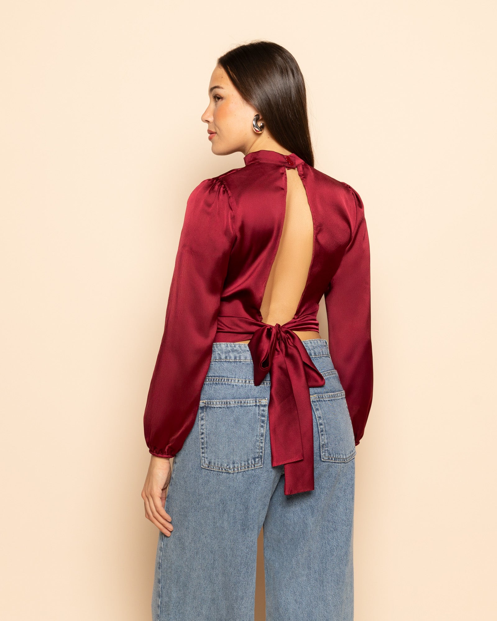 SATIN BOW TOP BORDEAUX