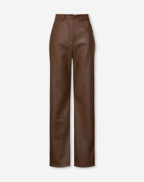 LEATHER STRAIGHT LEG PANTS BROWN | Most Wanted