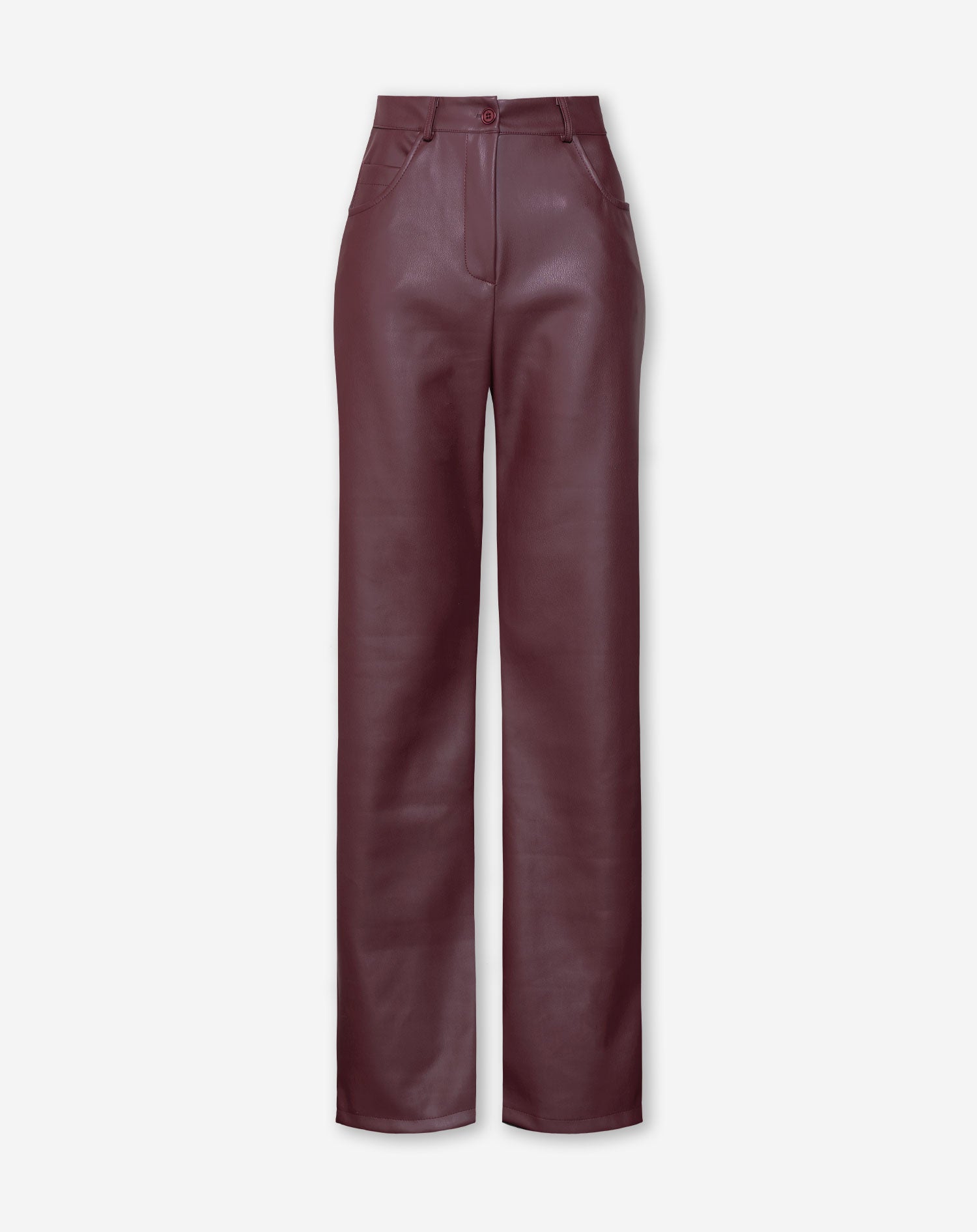 LEATHER STRAIGHT LEG PANTS BURGUNDY