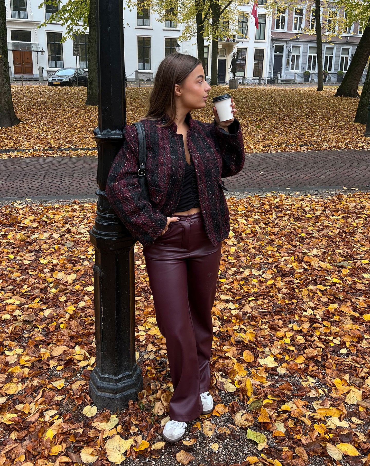 LEATHER STRAIGHT LEG PANTS BURGUNDY