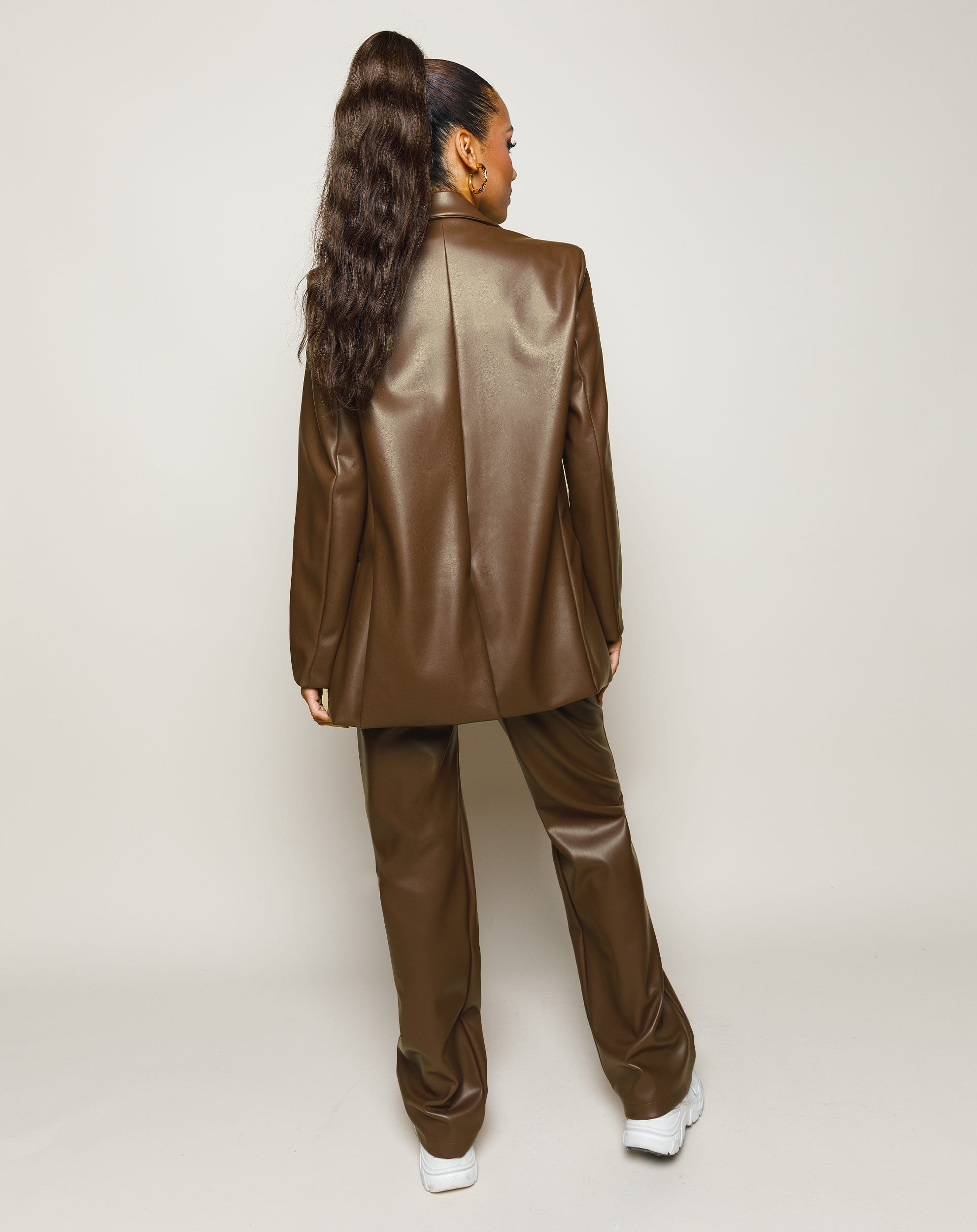 LEATHER STRAIGHT LEG PANTS BROWN Most Wanted