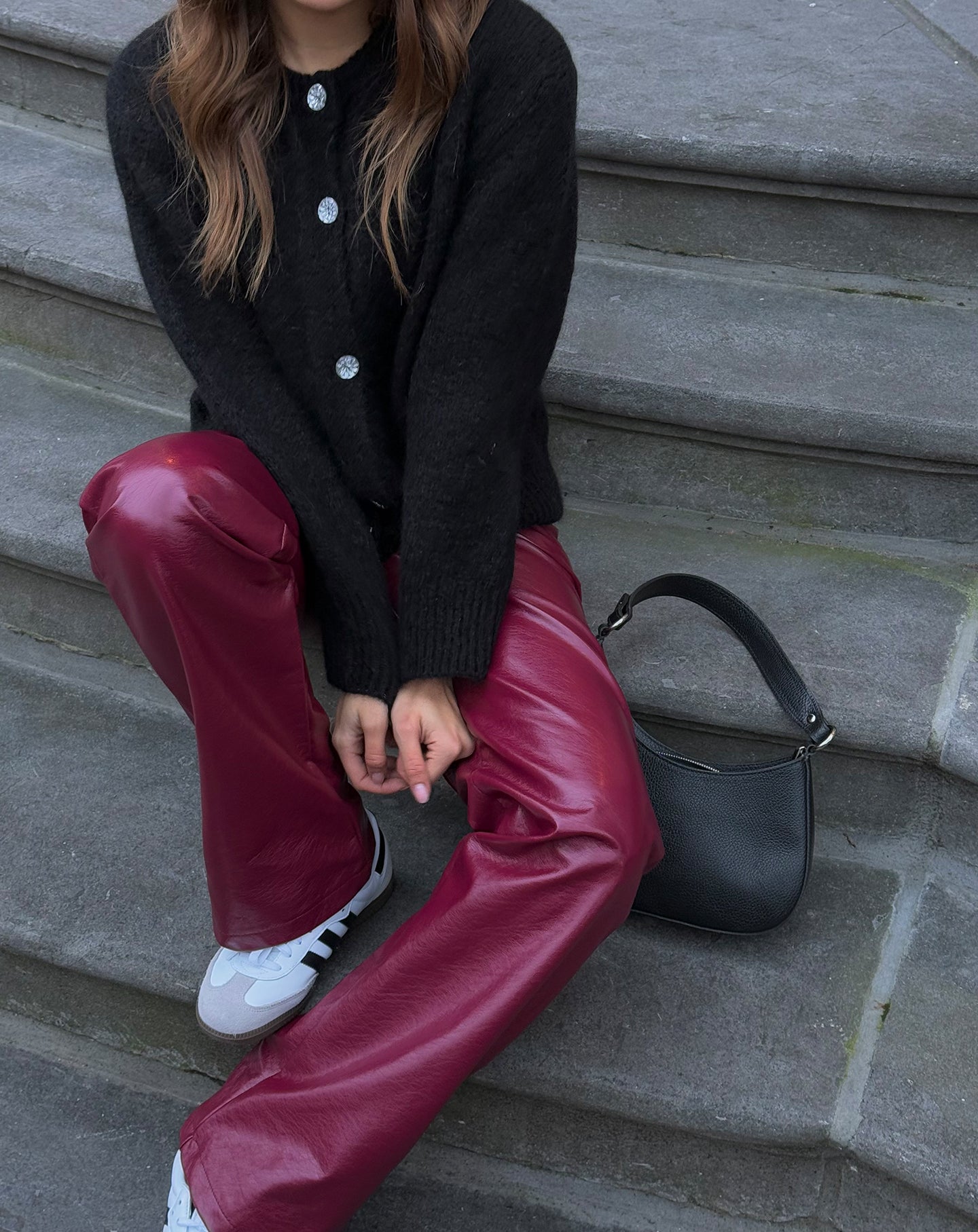 LIQUID LEATHER STRAIGHT LEG PANTS BURGUNDY