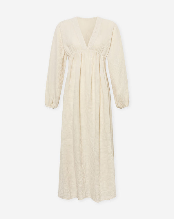 MOUSSELINE FLOWER TAPE MAXI DRESS ZAND