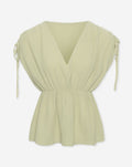 MOUSSELINE PEPLUM TOP LICHT OLIJFGROEN