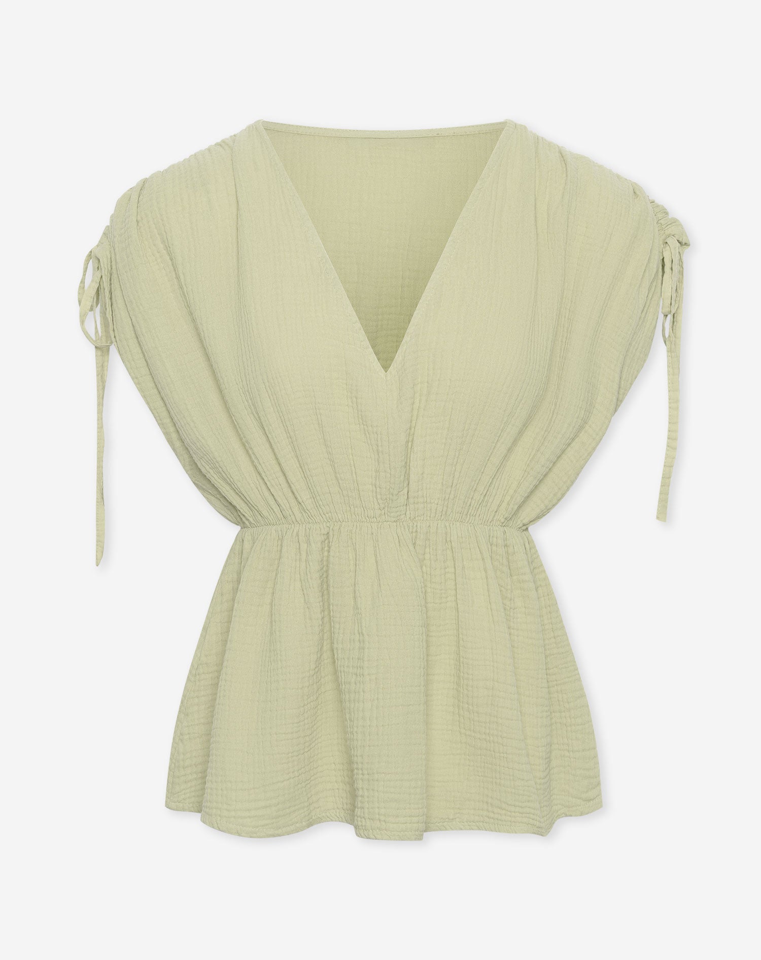 MOUSSELINE PEPLUM TOP LICHT OLIJFGROEN
