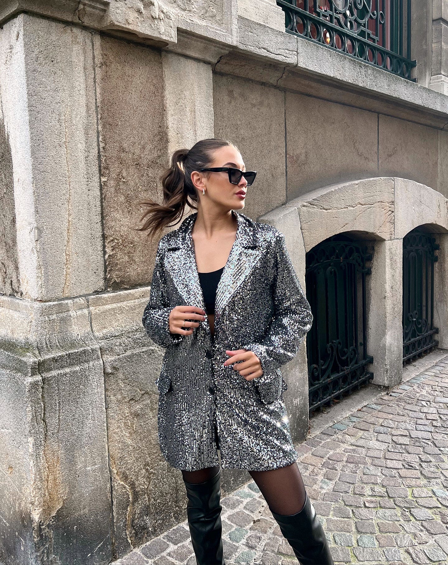 Silver sequin clearance oversized blazer dress