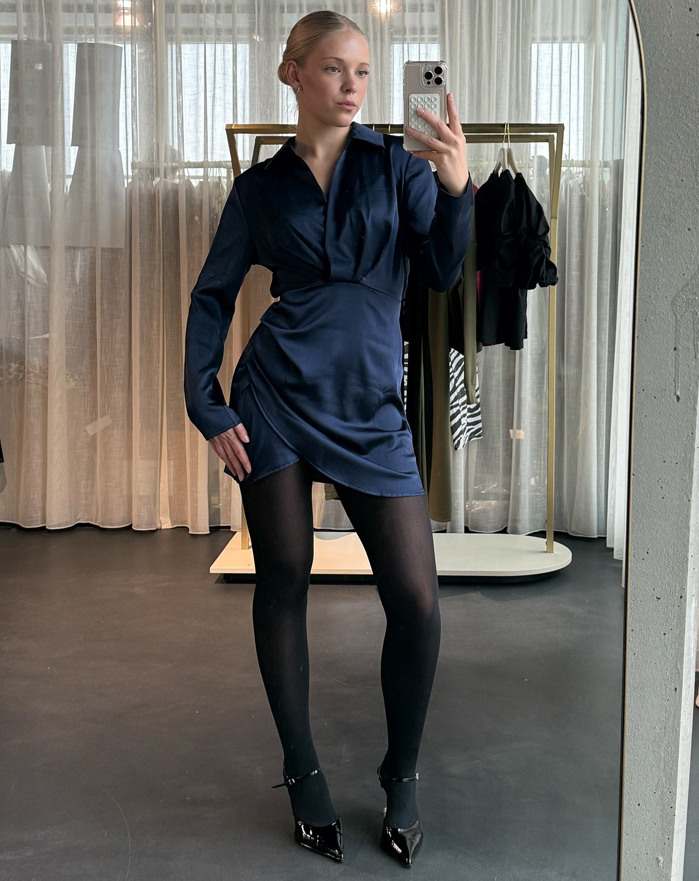 XELLY SATIN DRESS NAVY