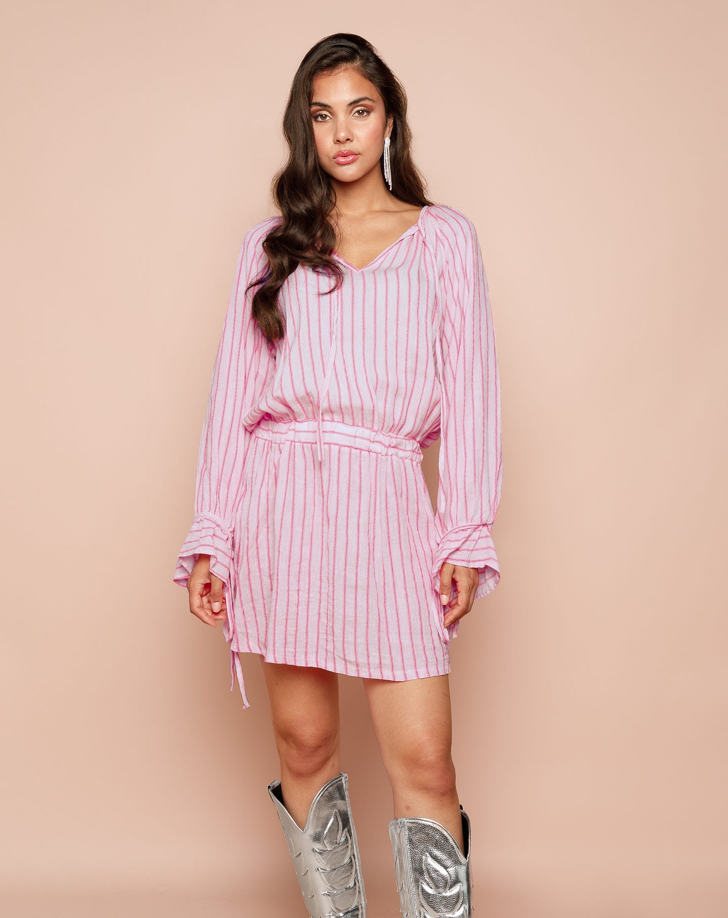 SADIE STRIPES DRESS PINK