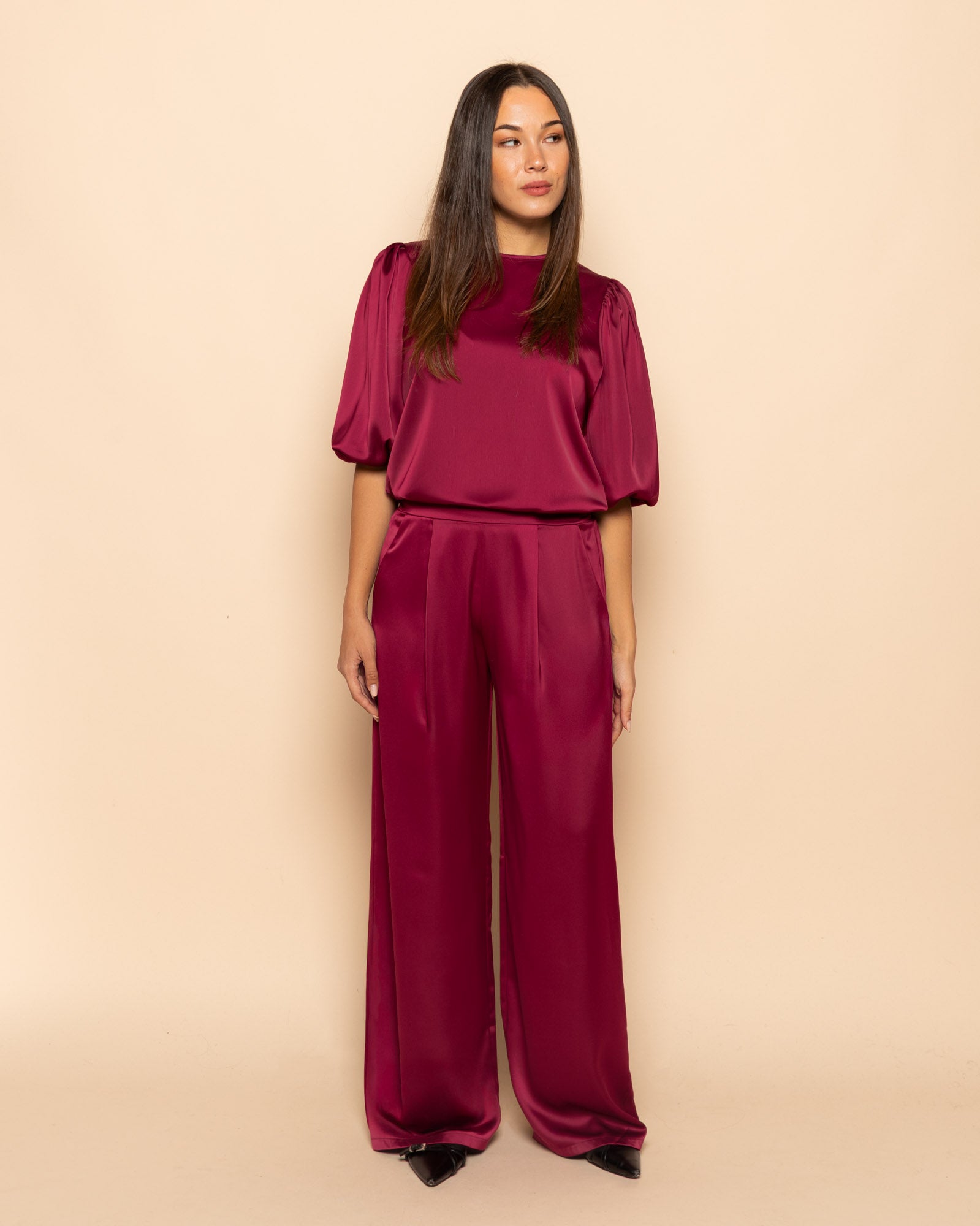 JULIE SATIN PANTALON BORDEAUX