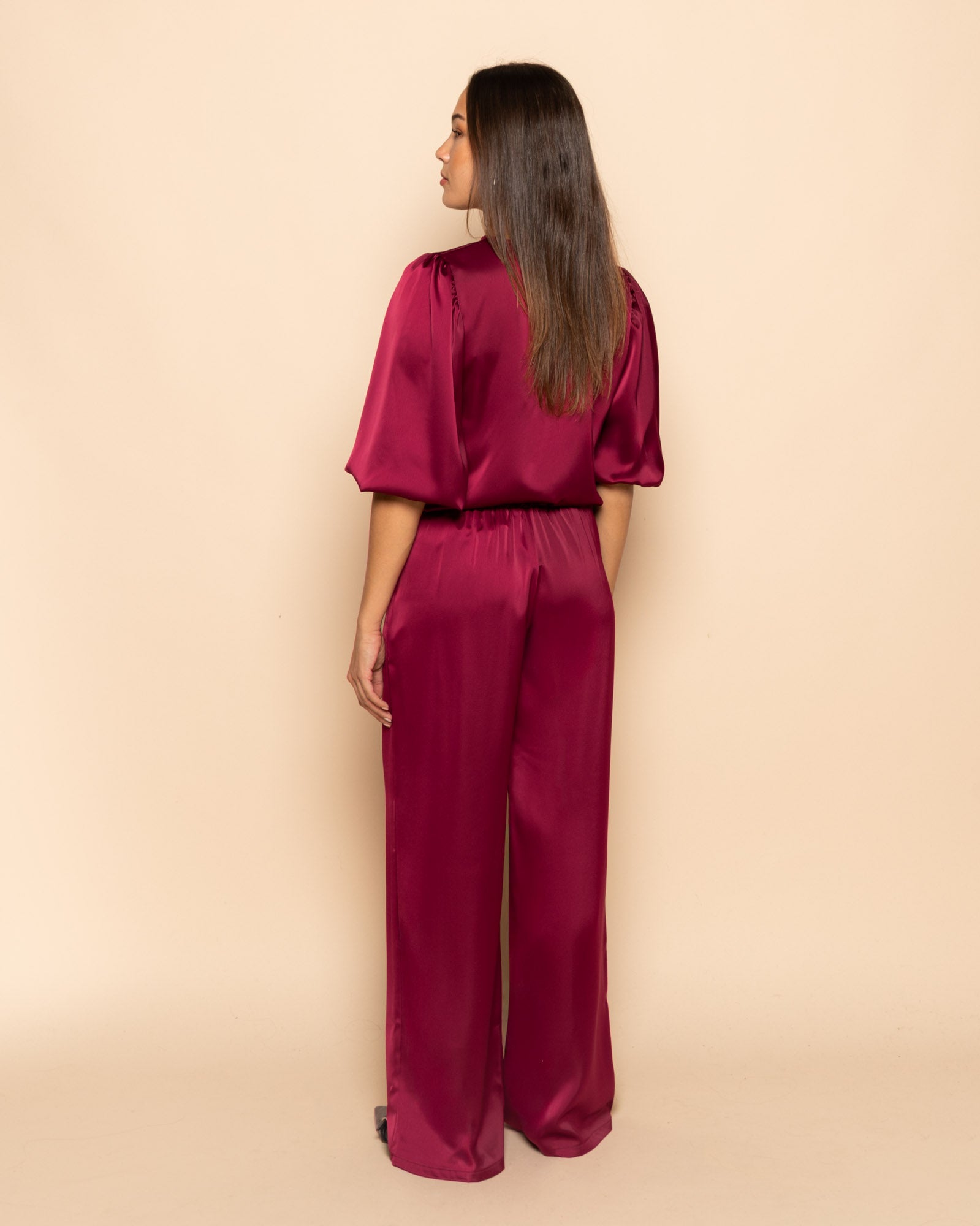 JULIE SATIN PANTALON BORDEAUX