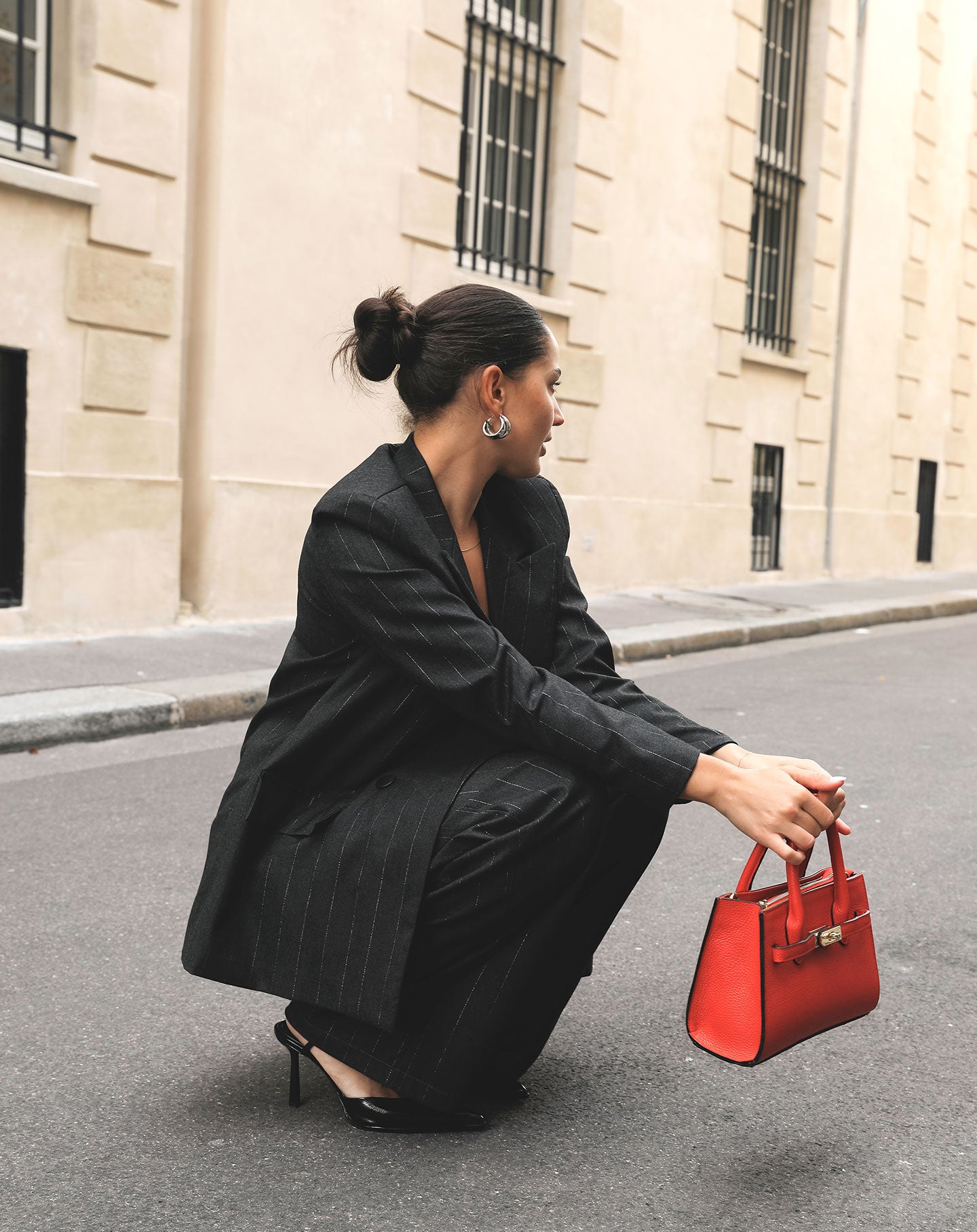 PINSTRIPE OVERSIZED LUREX BLAZER DARK GREY