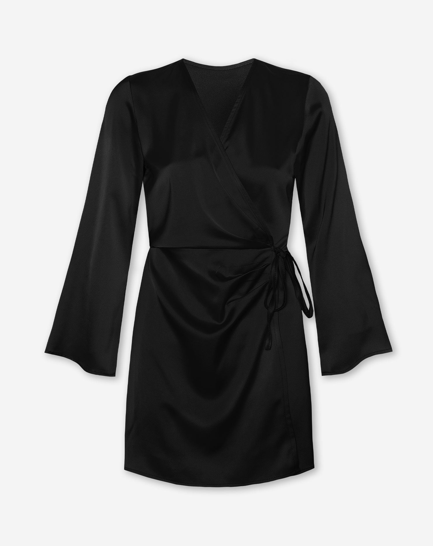 VERA SATIN WRAP DRESS BLACK