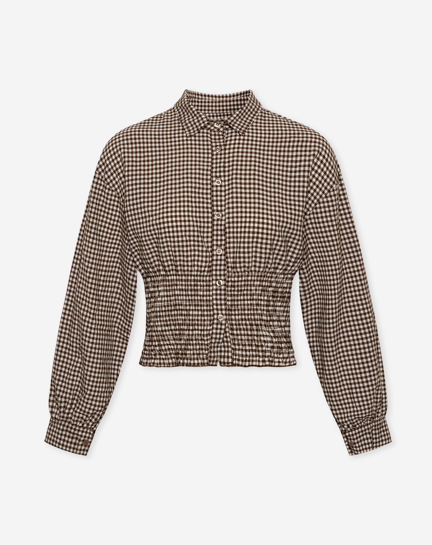 CHECK SMOCK BLOUSE BRUIN