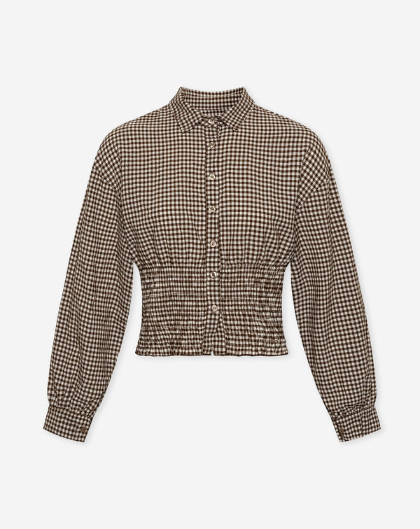 CHECK SMOCK BLOUSE BRUIN