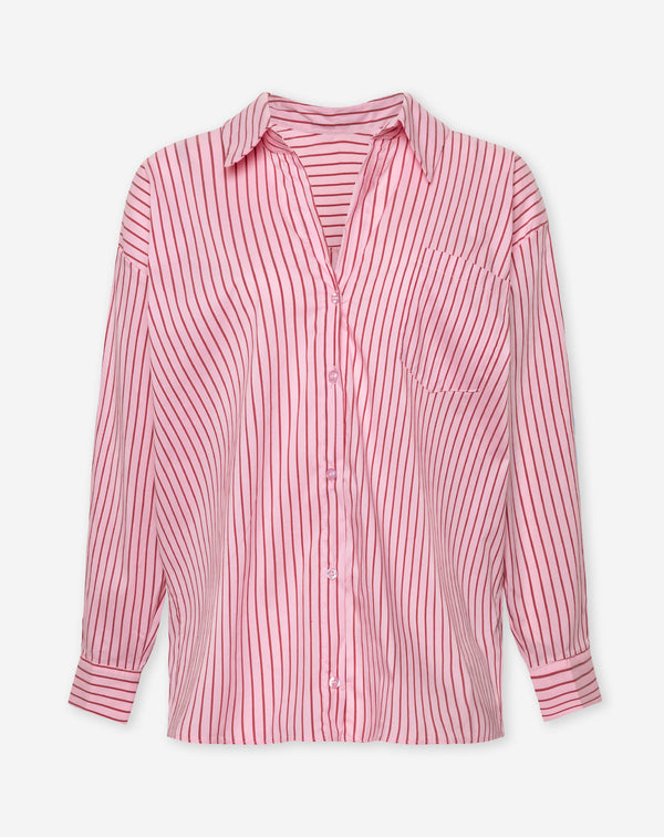 POPLIN STRIPE OVERSIZED BLOUSE PINK