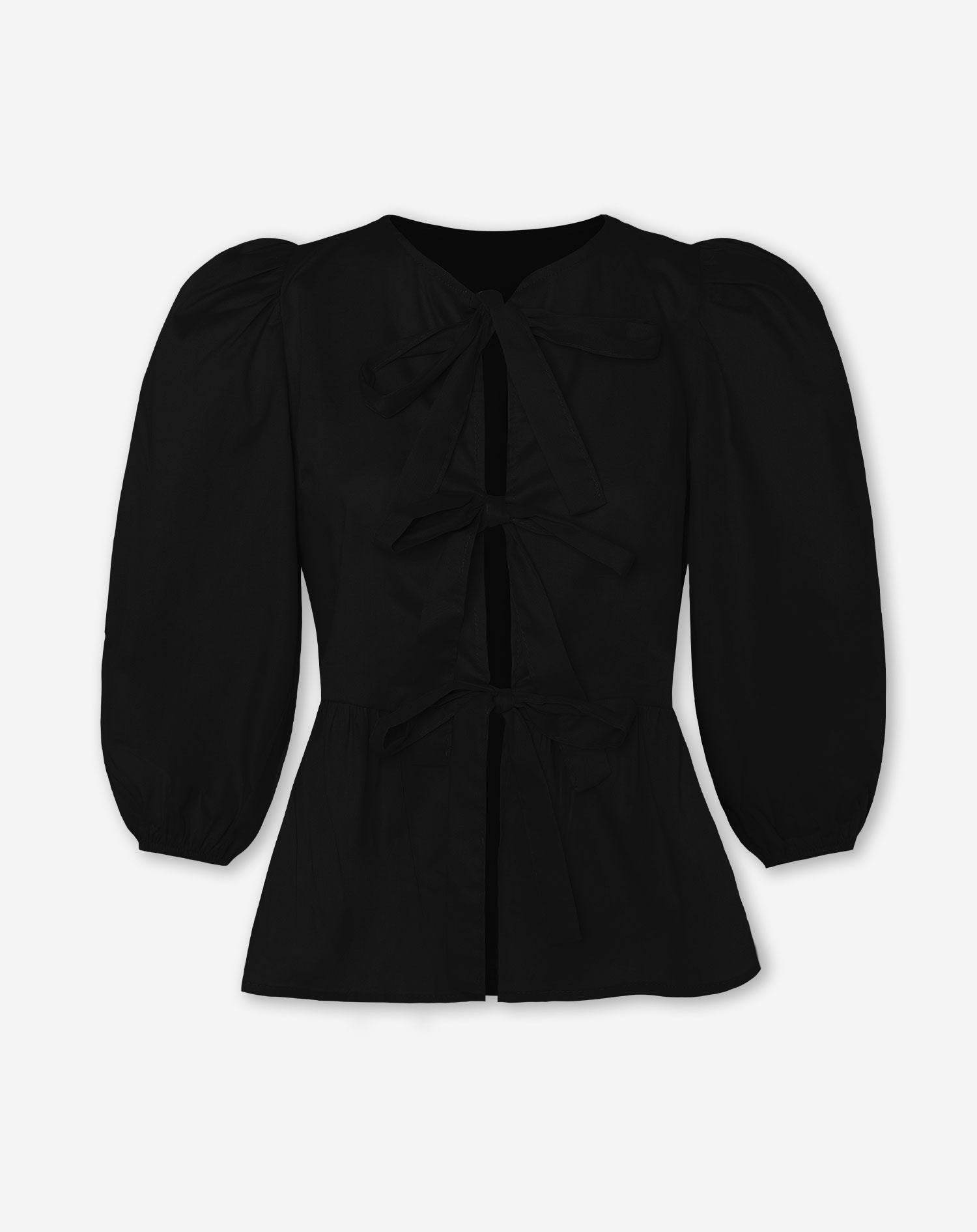 POPLIN BOWS TOP BLACK