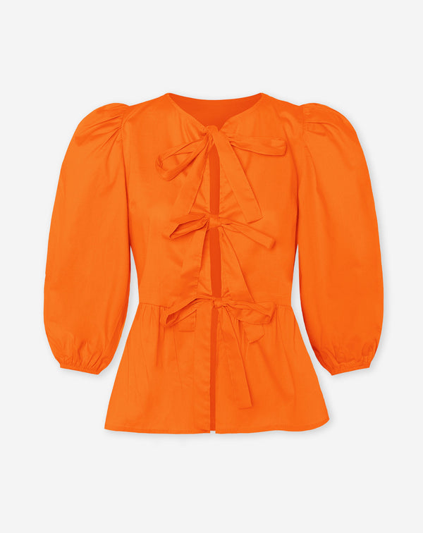 POPLIN BOWS TOP ORANGE