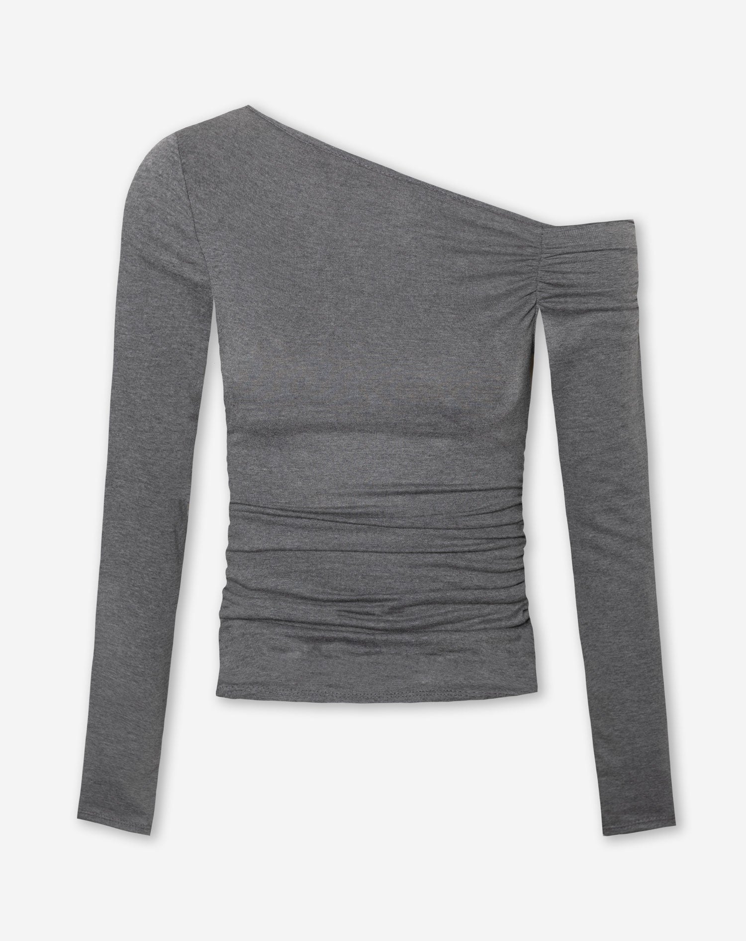 TAMAR OFF SHOULDER RUCHED TOP GREY MELANGE