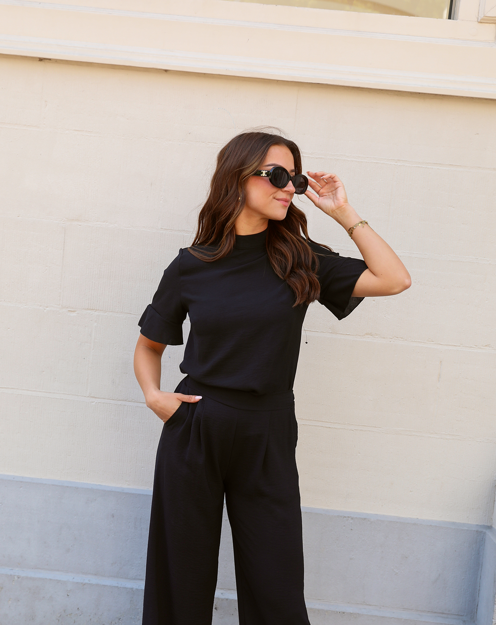 Julie Black Ruffle Sleeve Top
