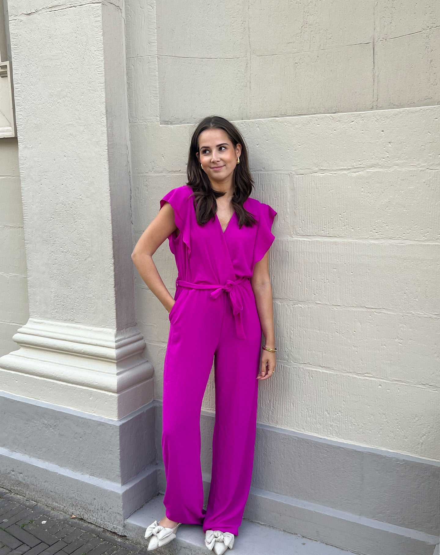 JULIE RUFFLE JUMPSUIT MAGENTA