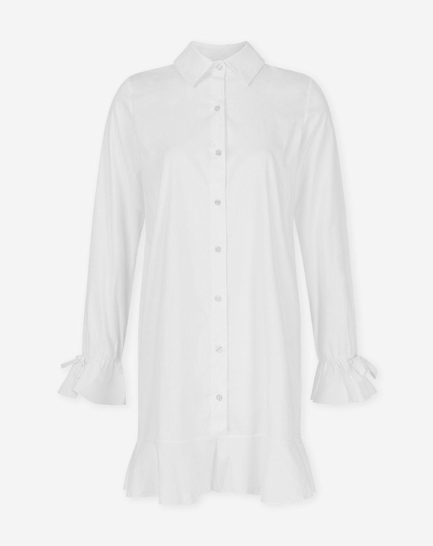 RUFFLE POPLIN DRESS WHITE