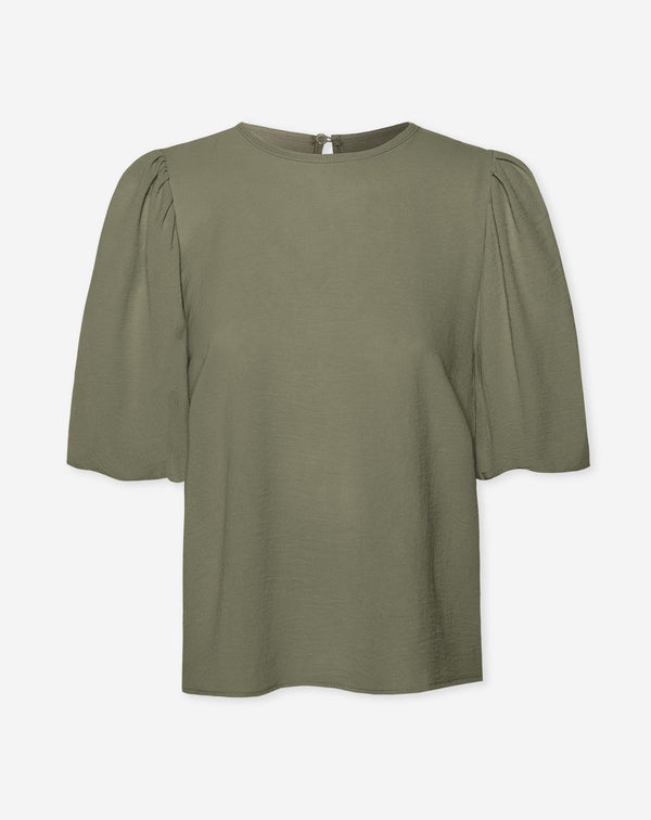 JULIE PUFF SLEEVE TOP LICHT OLIJFGROEN