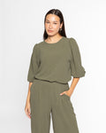 JULIE PUFF SLEEVE TOP LIGHT OLIVE