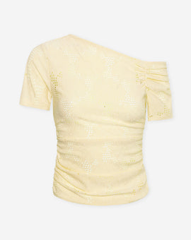 FLOWER RUCHED SHORT SLEEVE TOP BUTTER YELLOW
