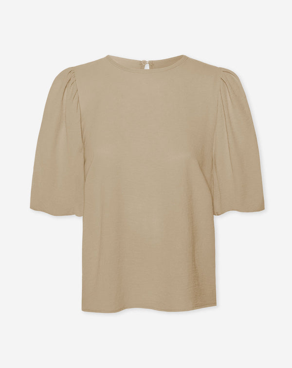 JULIE PUFF SLEEVE TOP DONKER BEIGE