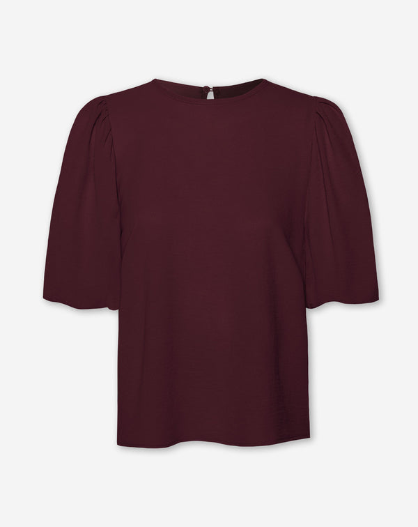 JULIE PUFF SLEEVE TOP DARK BURGUNDY