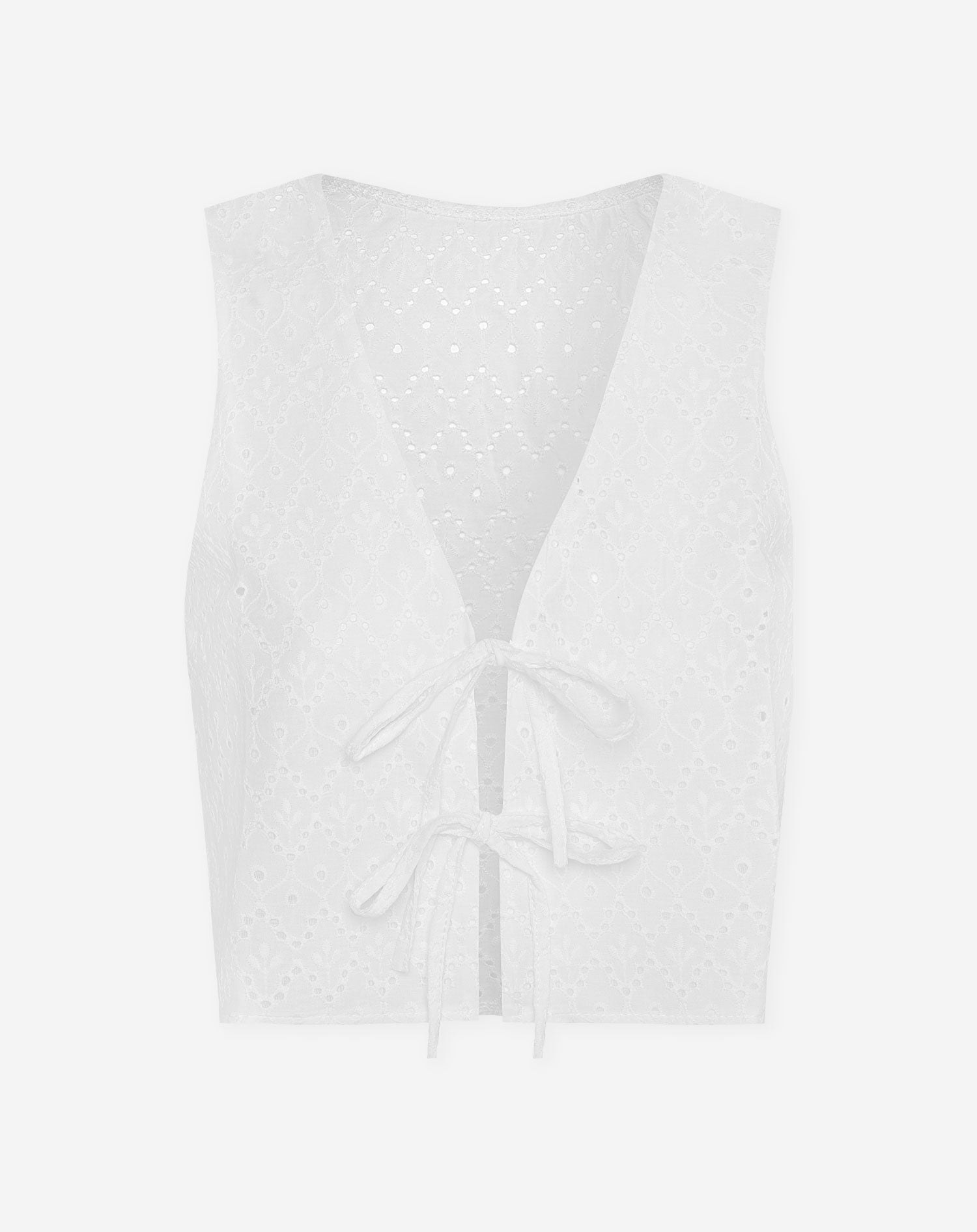 BRODERIE BOWS TOP WHITE