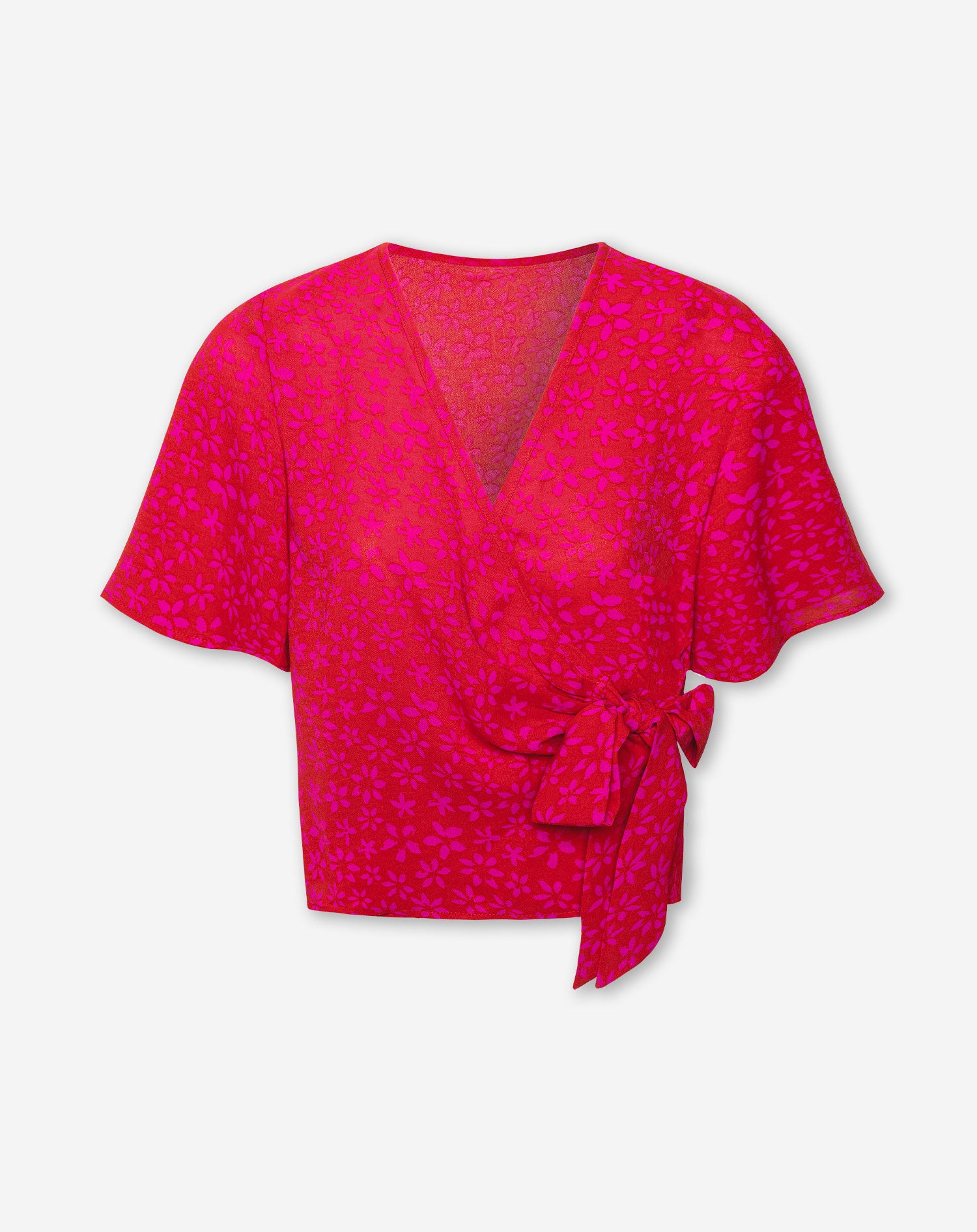 JULIE DITSY FLOWER BOW WRAP TOP RED