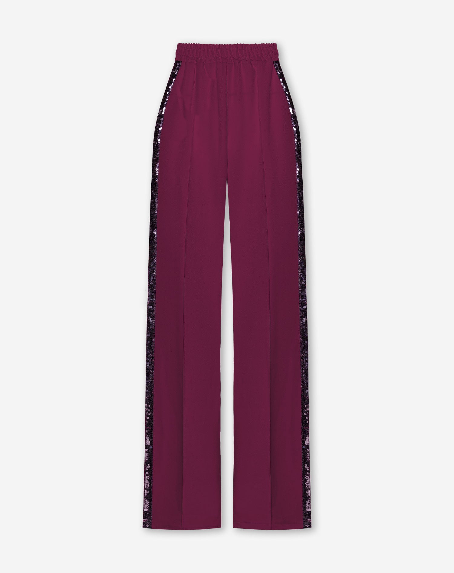 PINTUCK SEQUINS TAPE STRAIGHT LEG PANTALON BURGUNDY