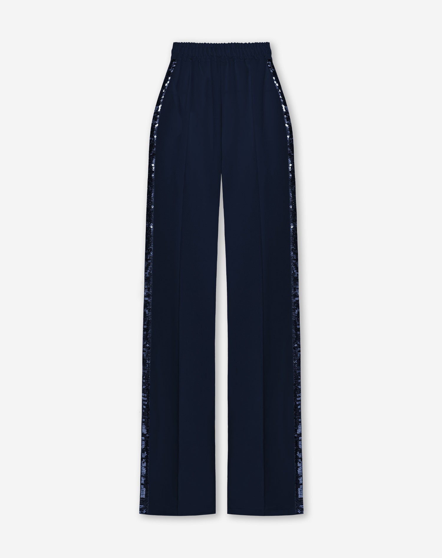 PINTUCK SEQUINS TAPE STRAIGHT LEG PANTALON TALL NAVY