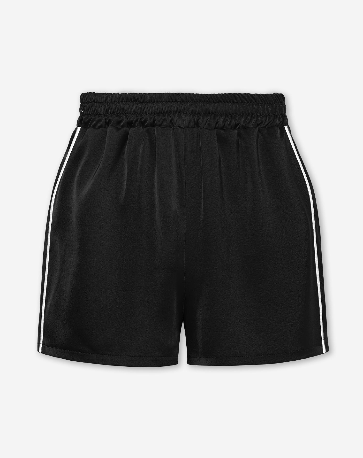 SHORTS MIT KONTRASTPASIERUNG AUS SATIN SCHWARZ