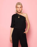 JULIE ONE SHOULDER PUFF SLEEVE TOP BLACK