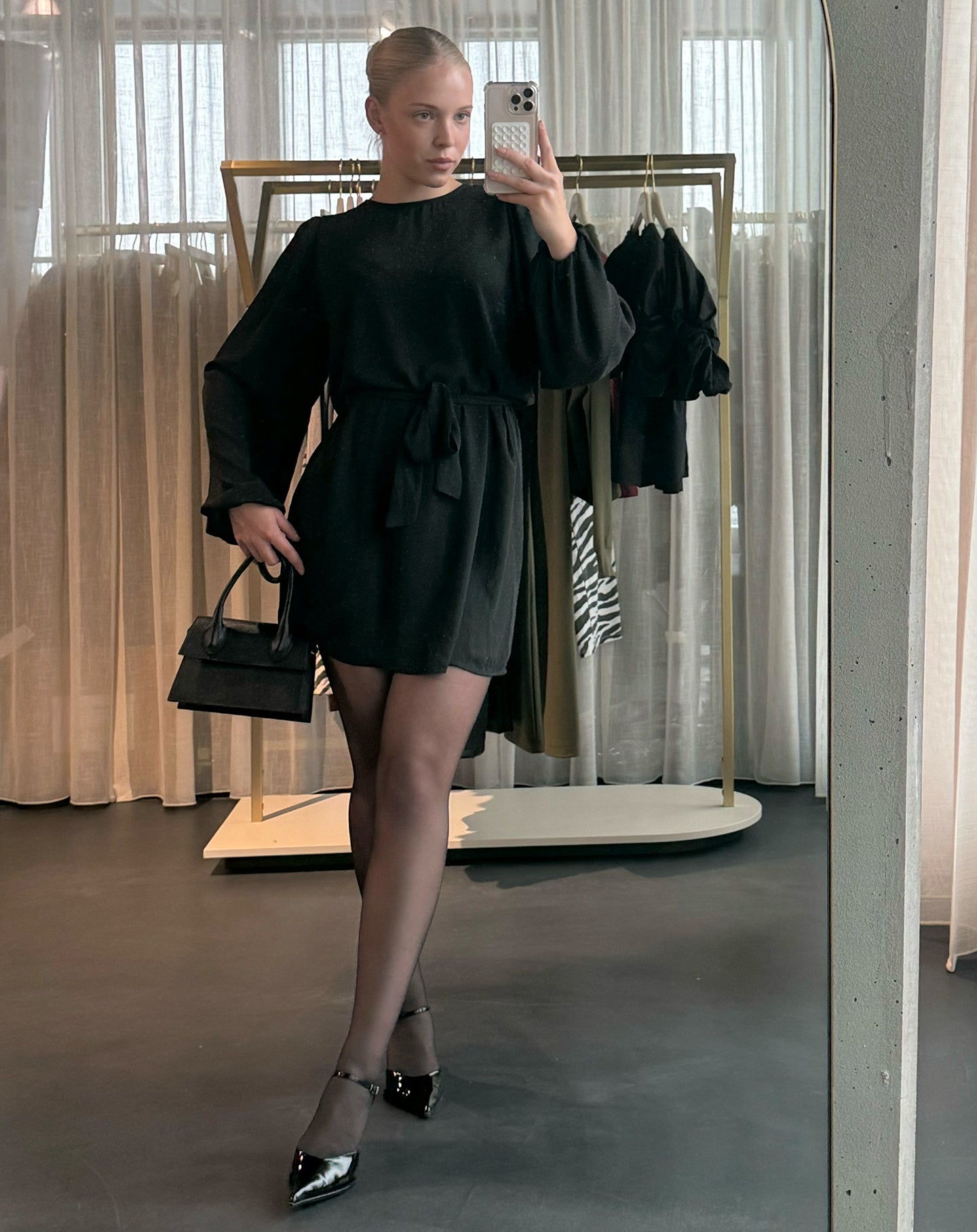 JULIE PUFF SLEEVE DRESS BLACK