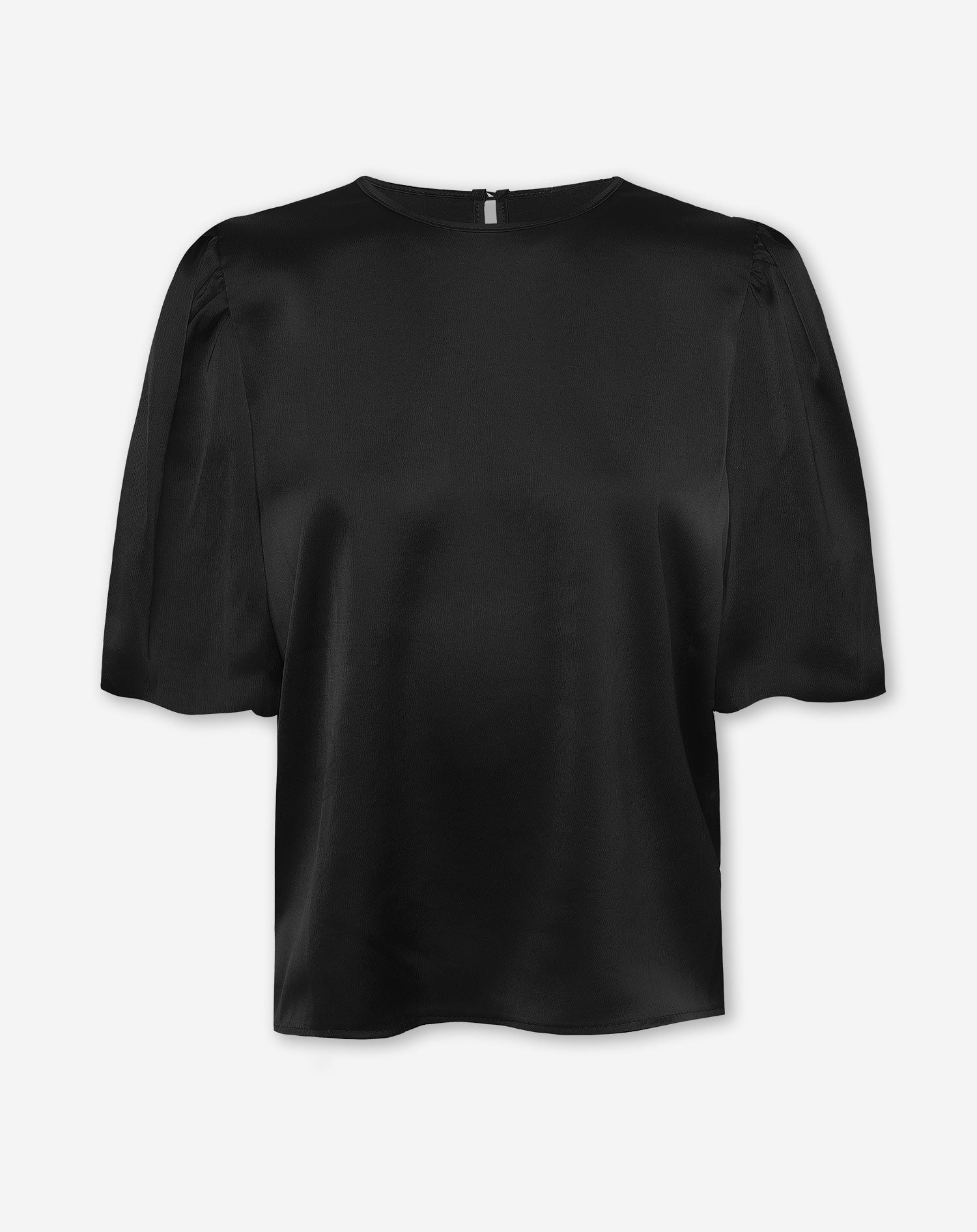 JULIE SATIN PUFF SLEEVE TOP BLACK