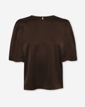 JULIE SATIN PUFF SLEEVE TOP BROWN