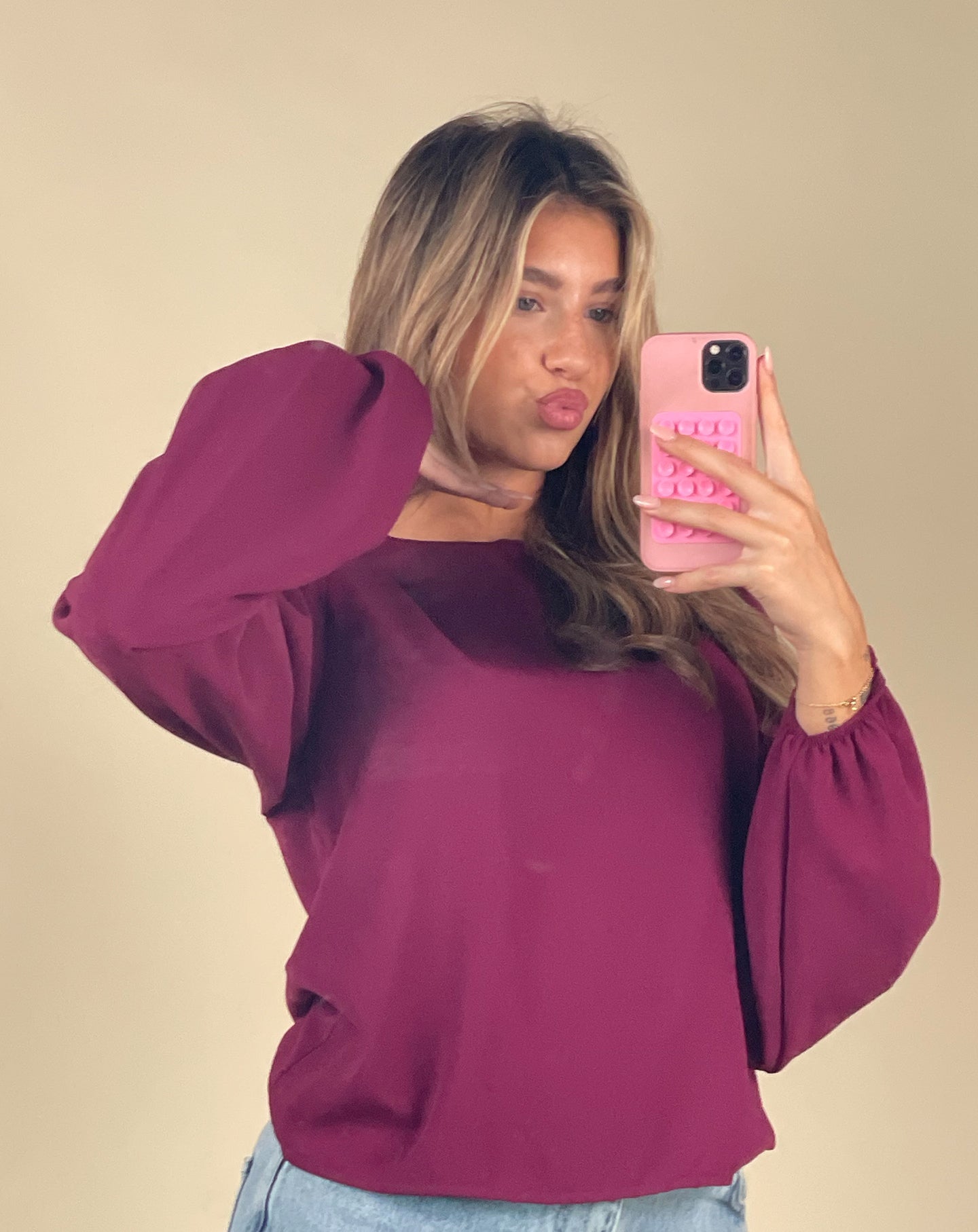 JULIE PUFF LONG SLEEVE TOP CHERRY